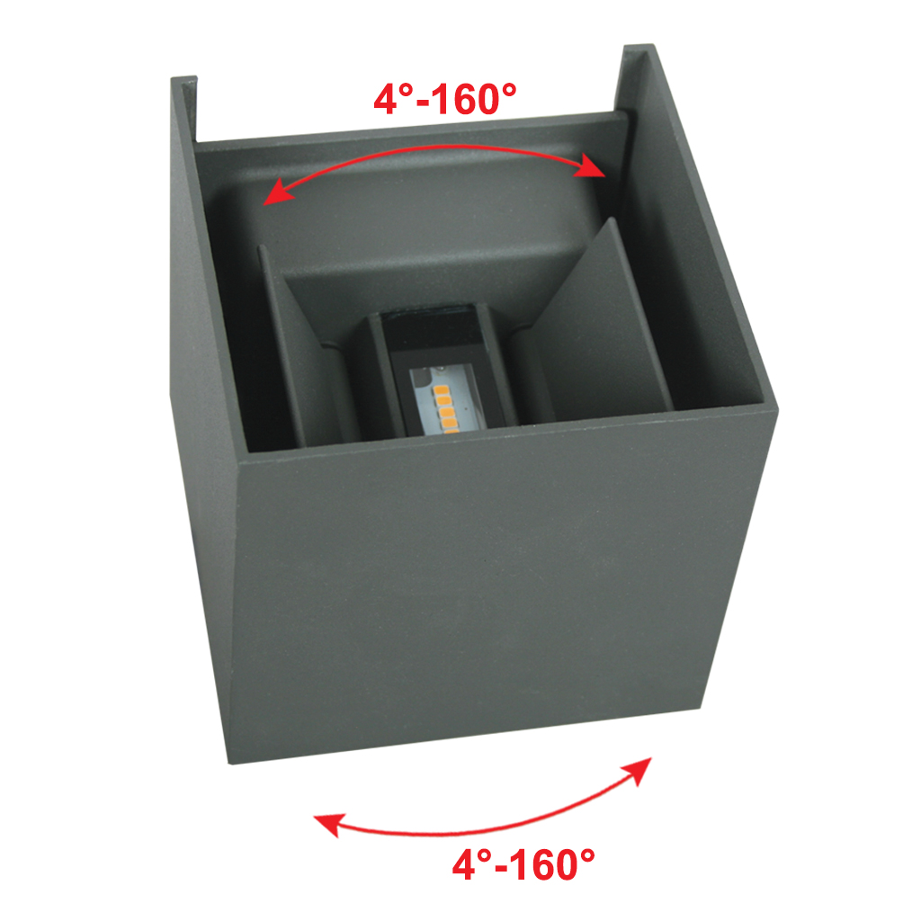Επίτοιχο Στεγανό Φωτιστικό Box Ανθρακί IP44 2x4W 3000K,h10w10d10cm, 0-110°,Αλουμινίου