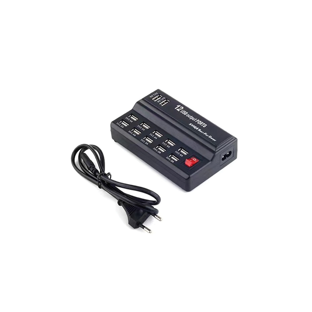 Πολύμπριζο 12 USB Μαύρο με Διακόπτη 5V/2.4A~1.0A,Max 60W,AC100~240V 50/60 HZ