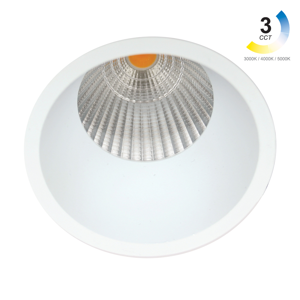 Χωνευτό Φωτιστικό Dart Λευκό Sandy 15W 3CCT 3000-4000-5000K 36° IP44  CRI>90 200-320mA Dia75*H100mm