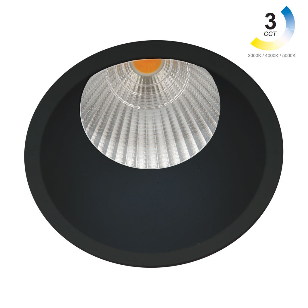 Χωνευτό Φωτιστικό Dart Μαύρο Sandy 15W 3CCT 3000-4000-5000K 36° IP44  CRI>90 200-320mA Dia75*H100mm
