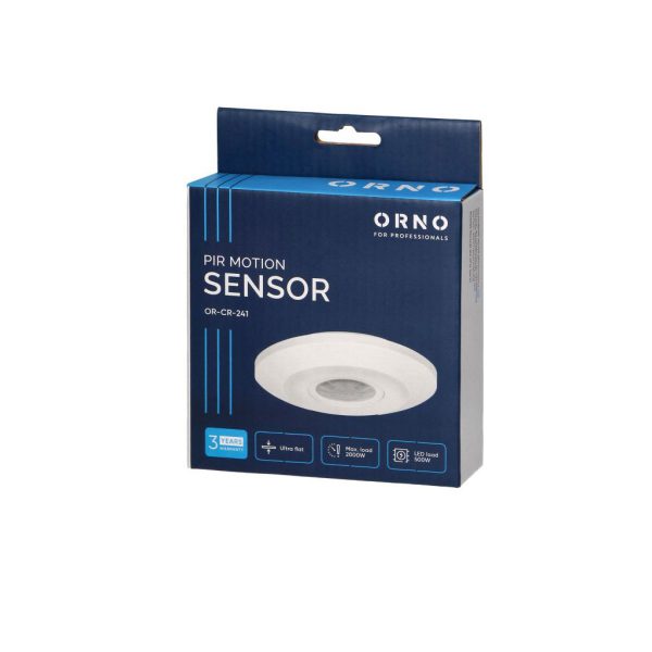Ανιχνευτής Κίνησης Οροφής Slim Λευκός Orno 360° IP20 500WLed Με Ρύθμιση Lux&Χρόνου,Max6m,d11.5h2.4cm - Image 2