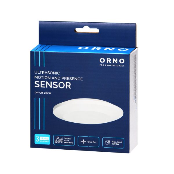 Presence Ceiling Sensor Ultrasonic White Orno 360° IP20 500WLed With Lux&Time Adjustment,6-9m,d11.5h2.5cm - Image 2