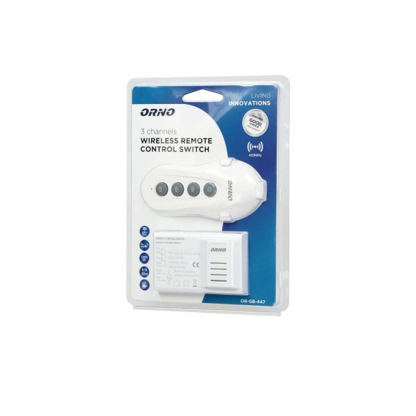 Wireless Receiver With 3 Channel Remote Control 300W Led 10A 433Mhz Orno - Image 2