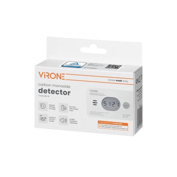 Carbon Monoxide Detector, Battery Operated 2xAA, White,Virone, 85db, w12.6h7.7cm - Image 2