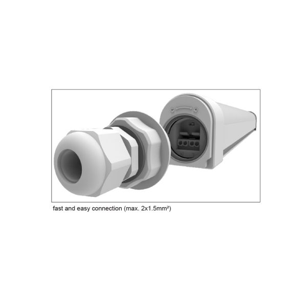 Led Triproof Fitting White 36W or 18W 3CCT 3000-4000-6500K 120cm IP66 Double Cable Gland,IK08,Inox Clips,l121.1w4.8h6cm - Image 2