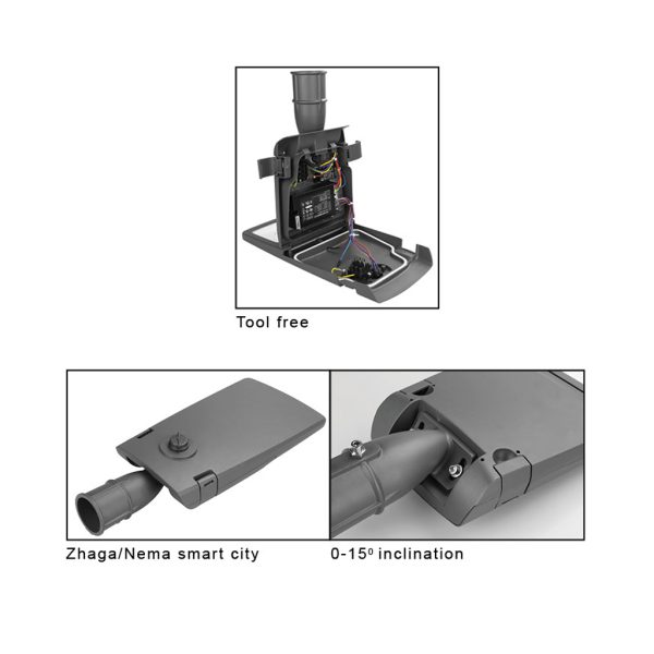 Street Light Aiolos Band 120W 4000K IP66 Dark Grey Surge Protection≥10KV,100-277VAC,7 Warranty,150x75°,710*325*140mm,Enec Certified - Image 2