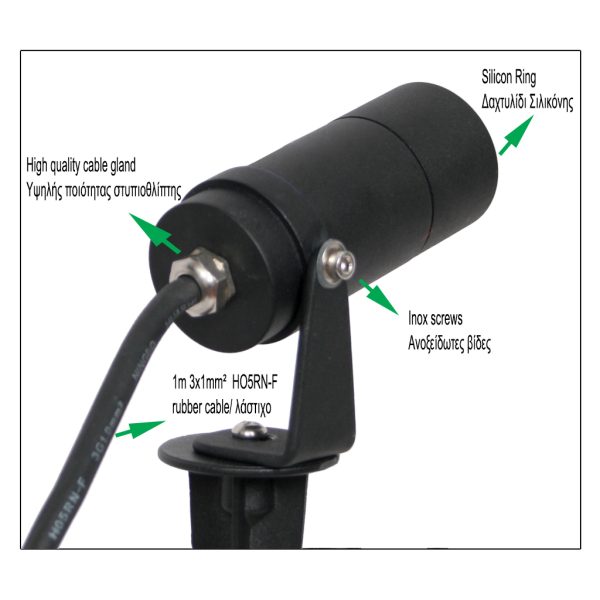 Led fitting Minima Black 3W 3000K 10° IP65 d3.9 h9cm 3x1mm2 1m - Image 2