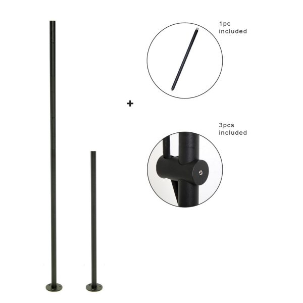 Die Cast Aluminium Pole Black h90cm d2cm with base d6.5cm and spike h25d1.2cm with 3 pcs of cable accessory - Image 3