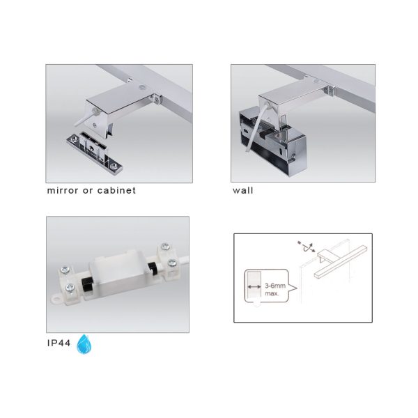 Wall Light Contro Led 8W Chrome 2CCT 3000-4000K IP44 l40w13.2cm 230V Wateproof Terminal & 3 Ways of Installation(Glass & Cabinet+Wall) 30cm Cable - Image 2
