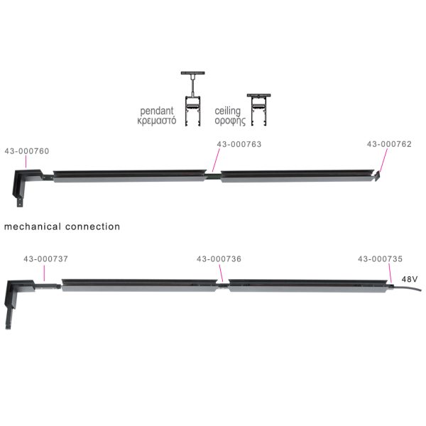 Μαγνητική Ράγα Οροφής New 1m Μαύρη 52.25x26.2mm με Τάπες - Image 2