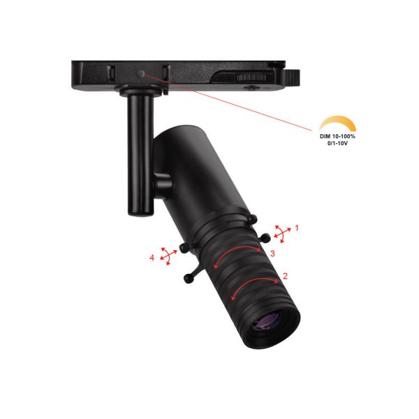 Track Fitting Gobo 10W With Flaps,3000Κ,15-36°,White,Dim0/1-10V,CRI>90 3Phase,5Years,h15d3.6cm 230V - Image 2