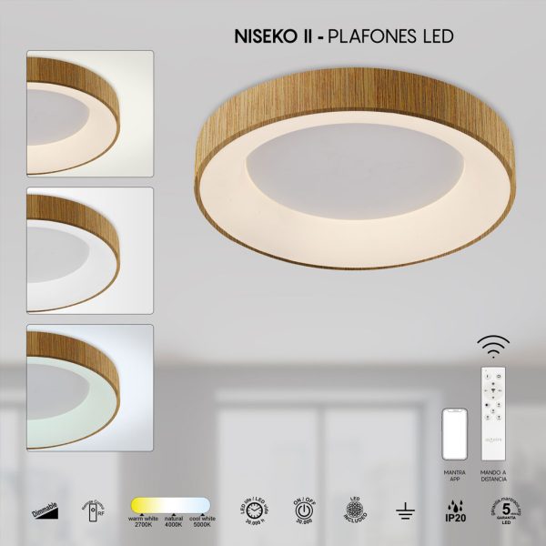 Ceiling Light Niseko II,Led,Wood,45W,2700-4000-5000K,d50h9.5cm,Dim With Remote Control,5 Years Warranty,230V(8587) - Image 4