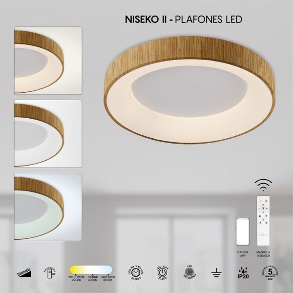 Ceiling Light Niseko II,Led,Wood,30W,2700-4000-5000K,d38h9.5cm,Dim With Remote Control,5 Years Warranty,230V(8588) - Image 3