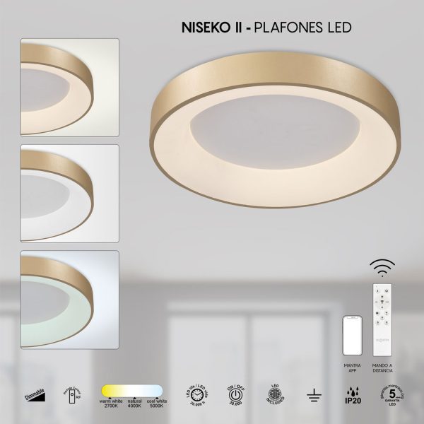Φωτιστικό Οροφής NisekoII,Led,Χρυσό,30W,2700-4000-5000K,d38h9.5cm,Dim με Τηλεχειρισμό,5 Έτη Εγ(8585) - Image 3