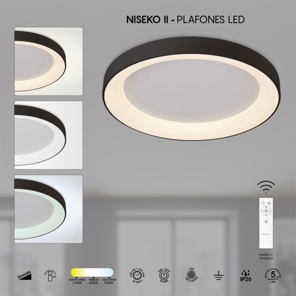 Φωτιστικό Οροφής NisekoII,Led,Μαύρο,45W,2700-4000-5000K,d50h9.5cm,Dim με Τηλεχειρισμό,5Έτη Εγγ(8581) - Image 4