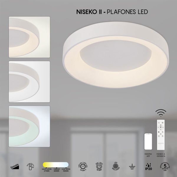 Φωτιστικό Οροφής NisekoII,Led,Λευκό,30W,2700-4000-5000K,d38h9.5cm,Dim με Τηλεχειρισμό,5Έτη Εγγ(8579) - Image 4