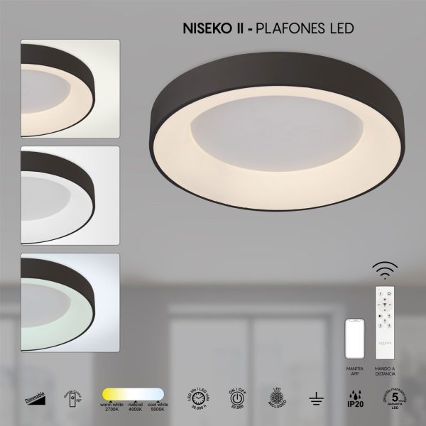 Φωτιστικό Οροφής NisekoII,Led,Μαύρο,30W,2700-4000-5000K,d38h9.5cm,Dim με Τηλεχειρισμό,5 Έτη Εγ(8582) - Image 3