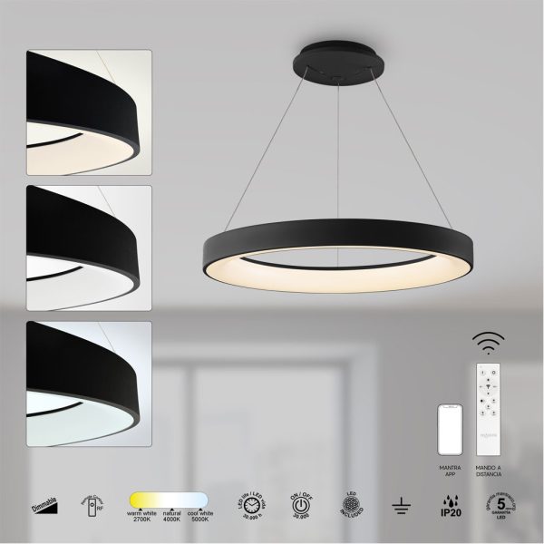 Κρεμαστό Φωτιστικό NisekoII,Led,Μαύρο40W,2700-4000-5000K,d50h6cm,Dim με Τηλεχειρισμό,5 Έτη Εγγ(8572) - Image 3