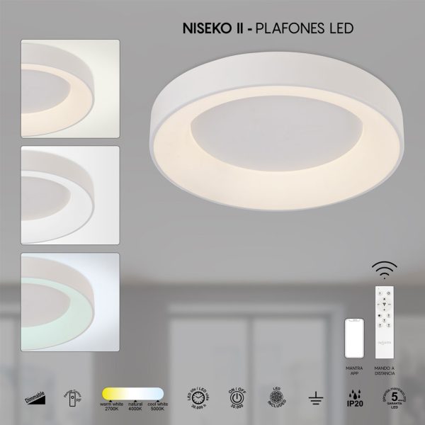 Φωτιστικό Οροφής NisekoII,Led,Λευκό,45W,2700-4000-5000K,d50h9.5cm,Dim με Τηλεχειρισμό,5Έτη Εγγ(8578) - Image 3