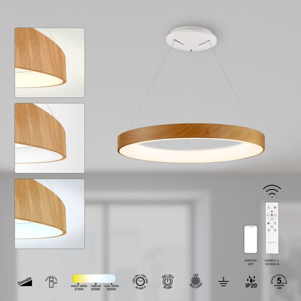 Κρεμαστό Φωτιστικό NisekoII,Led,Ξύλο,40W,2700-4000-5000K,d50h6cm,Dim με Τηλεχειρισμό,5 Έτη Εγγ(8576) - Image 3