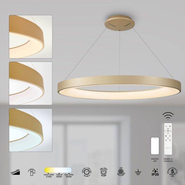 Pendant Light Niseko II,Led,Gold,60W,2700-4000-5000K,d65h6cm,Dim With Remote Control,5 Years Warranty,230V(8573) - Image 3