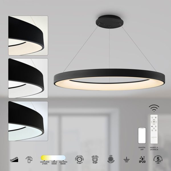 Κρεμαστό Φωτιστικό NisekoII,Led,Μαύρο,60W,2700-4000-5000K,d65h6cm,Dim με Τηλεχειρισμό,5Έτη Εγγ(8571) - Image 3