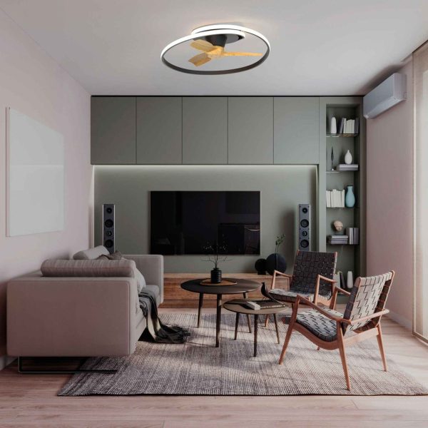 Ανεμιστήρας Οροφής Ocean Με Φωτισμό Led 60W (Motor 30W) Μαύρο-Ξύλο,2700-4000-5000K,d78h22cm(8236) - Image 2