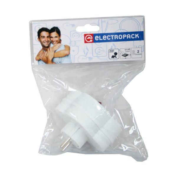 Adaptor2x16A with switch & children protection,White,PVC packing - Image 2