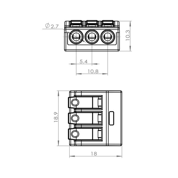 Quick Connector With Lever 3P Transparent 0.2-4mm2 Hard Wire &  0.2-2.5mm2 Strand Wire 32Α 250V d18.9l18h10.3mm PC & Copper& ST 301 - Image 2