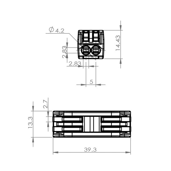 Κλέμμα Διακλάδωσης Με Μοχλό 2 σε 2 0.2-4mm2Μονόκλωνα & 0.2-2.5 mm2Πολύκλωνα 32Α 250V d13.3l39.3mm - Image 2