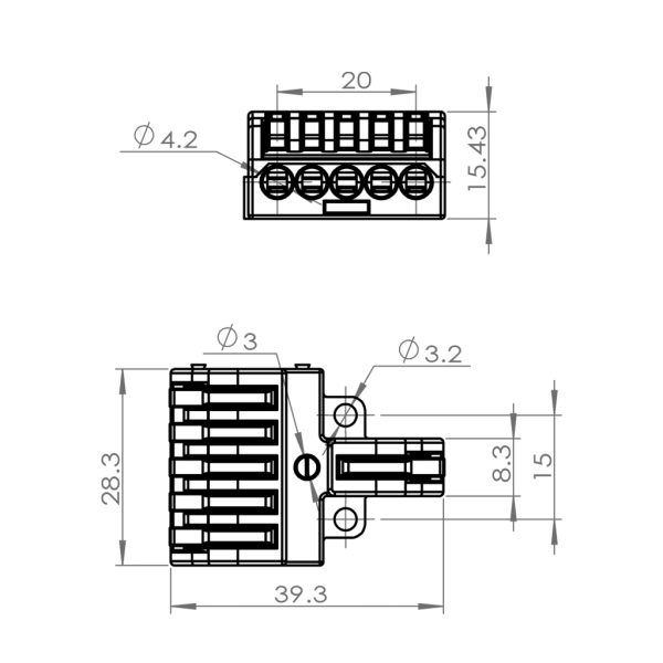 Κλέμμα Αντάπτορ Με Μοχλό 1 σε 5 0.2-4mm2Μονόκλωνα & 0.2-2.5 mm2Πολύκλωνα 32Α 250V d28.3l39.3mm - Image 2