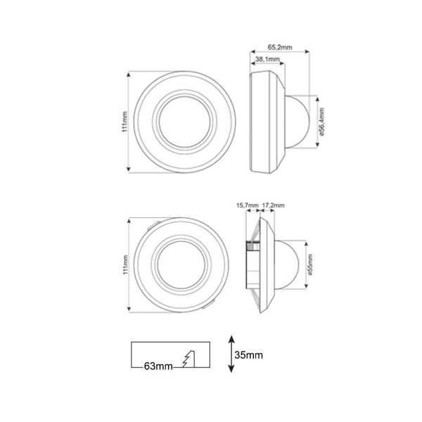 Ανιχνευτής Κίνησης Οροφής Λευκός Orno 360° IP20 600W Led Με Ρύθμιση Lux& Χρόνου,Max8m,d8h2.1cm - Image 7