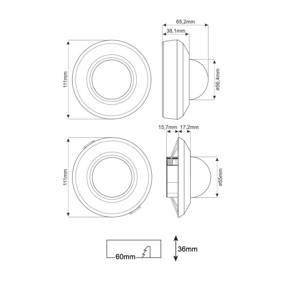Presence Ceiling Sensor White  Orno 360° IP44 500WLed With Lux&Time Adjustment,6-20m,d11.1h3.81cm - Image 5