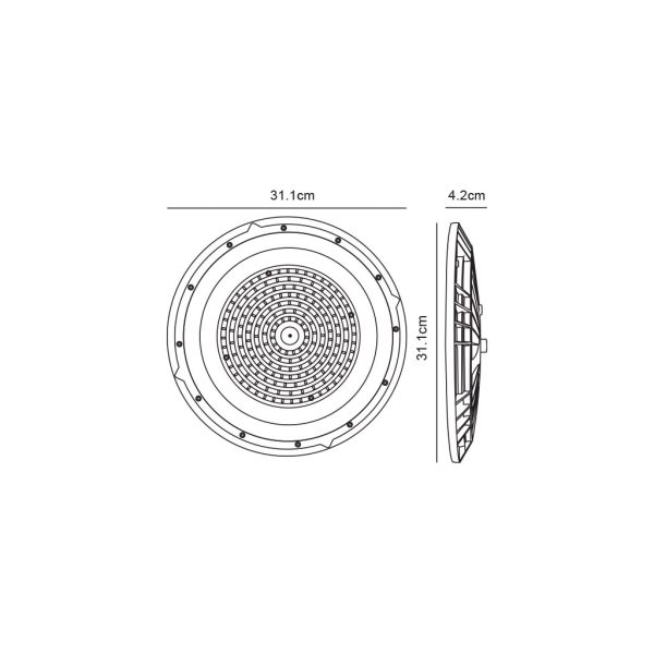 Καμπάνα Led Band Ufo 150W 4000K 90° IP65 Μαύρη 3 Έτη Εγγύηση 110-265VAC d31.1h4.2cm 30cm Καλώδιο - Image 3