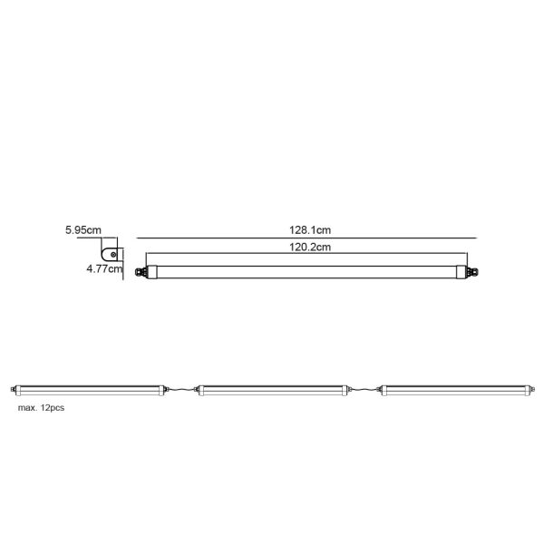 Led Triproof Fitting White 36W or 18W 3CCT 3000-4000-6500K 120cm IP66 Double Cable Gland,IK08,Inox Clips,l121.1w4.8h6cm - Image 3