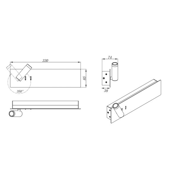 WALL FITTING RIDO LED 12&3W 3000K 25° BLACK(SANDY) LEFT&RIGHT 33X8.5.X3.8cm, DOUBLE SWITCH, DRIVERS 3AAA&EAGLERISE - Image 4