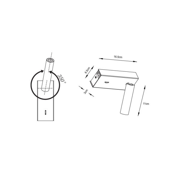 Επίτοιχο Φωτιστικό Tekio 3W 3000K 25° Μαύρο(Sandy)CRI90 Με Usb 10W & Διακόπτη h16.5w6.5d3cm 230V - Image 3