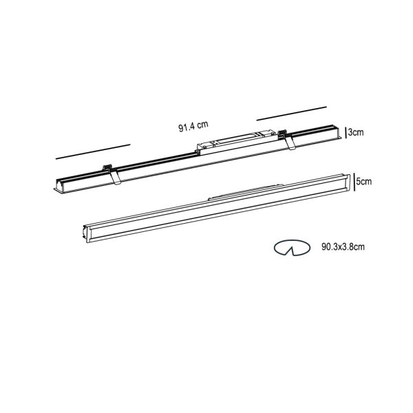 Χωνευτό Φωτιστικό Leon Λευκό 90*5*3cm 24W 3CCT 3000/4000/6500Κ 110°,5έτη,650mA,37V,Χωρίς Τροφοδοτικό - Image 3