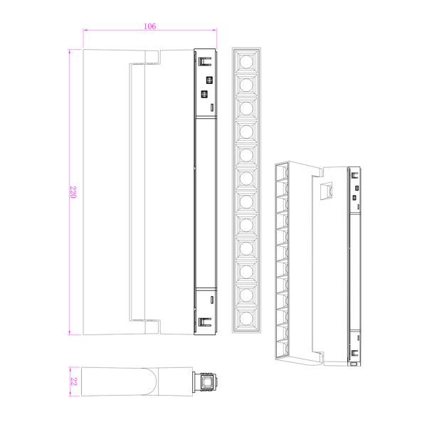 Kινητό Γραμμικό  Flexa4 Μαύρο12W 3000K  Dali2 24° CRI>90 l22d2.2h10.6cm OsramChip,48V,3 έτη - Image 3