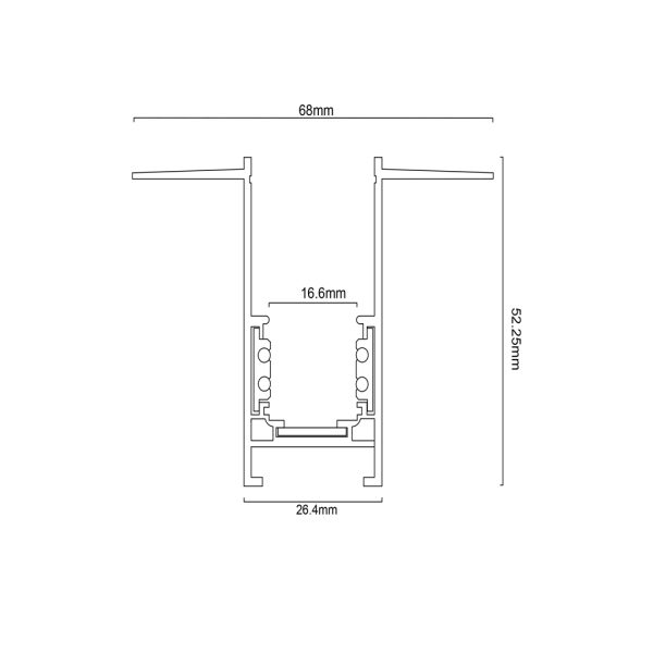 Μαγνητική Ράγα Χωνευτή Trimless 2m Λευκή 52.25x68mm Με Τάπες - Image 2