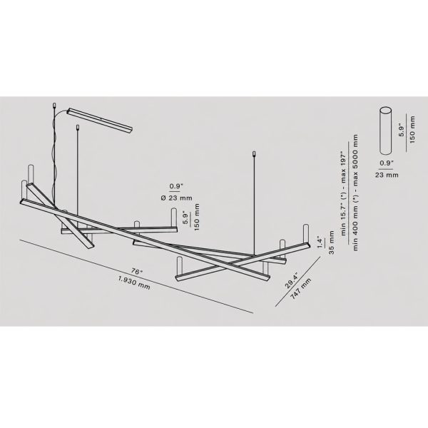 Κρεμαστό Φωτιστικό Dix Bougies Led 67W 2700K Μαύρο Dimmable l193cm - Image 3