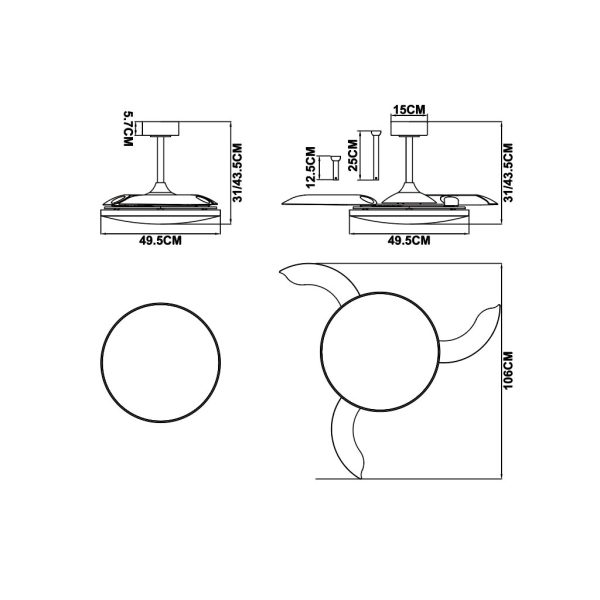 Ανεμιστήρας Οροφής SlimFan Με Φωτισμό Led 50W(Motor30W)Μαύρο-Διάφανo,2700-4000-5000K,d106h42cm(9055) - Image 4