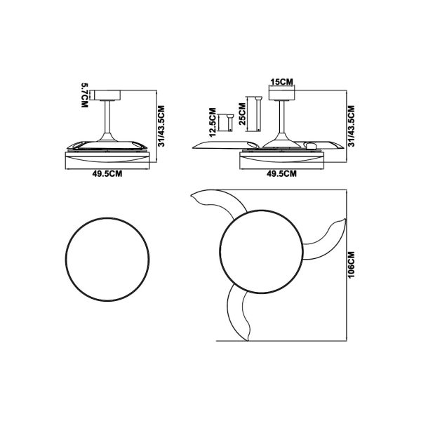 Ανεμιστήρας Οροφής Slim Fan Με Φωτισμό Led50W(Motor30W)Ξύλο-Διάφανo,2700-4000-5000K ,d106h42cm(9007) - Image 4