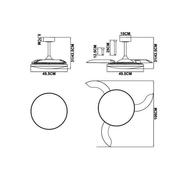 Ανεμιστήρας Οροφής SlimFan Με Φωτισμό Led50W(Motor30W)Λευκό-Διάφανo,2700-4000-5000K ,d106h42cm(9006) - Image 4