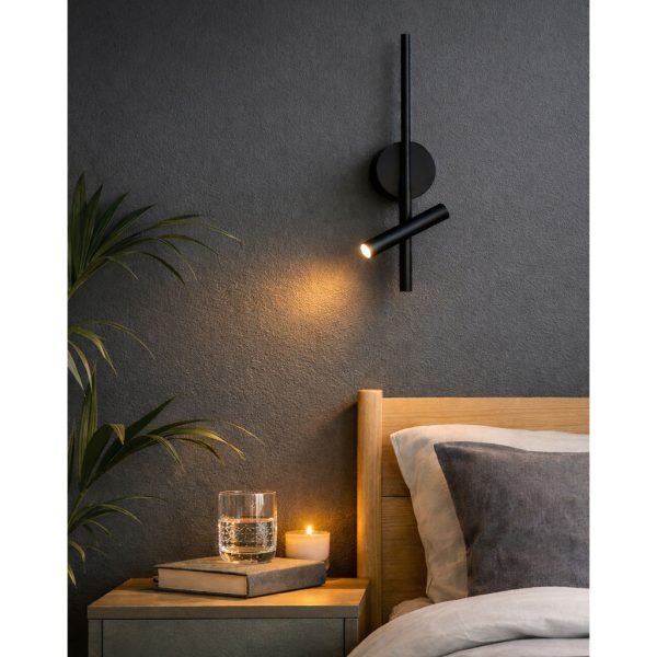 Επίτοιχο Φωτιστικό Kentia Led 5.50W&3.5W 3000K 25° Μαύρο(Sandy)CRI90 Με 2 Διακόπτεςh51d12.8w12cm230V - Image 5