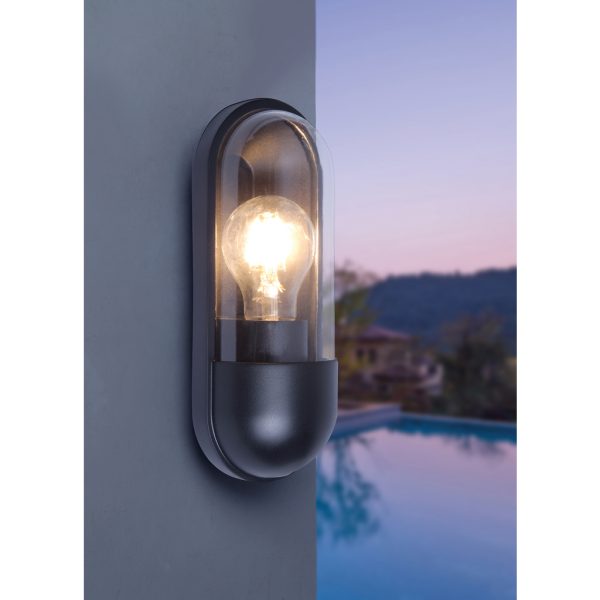 Επίτοιχο Φωτιστικό Oval E27 max15W Μάυρο IP54  d9.6h24cm Seaside Class - Image 3
